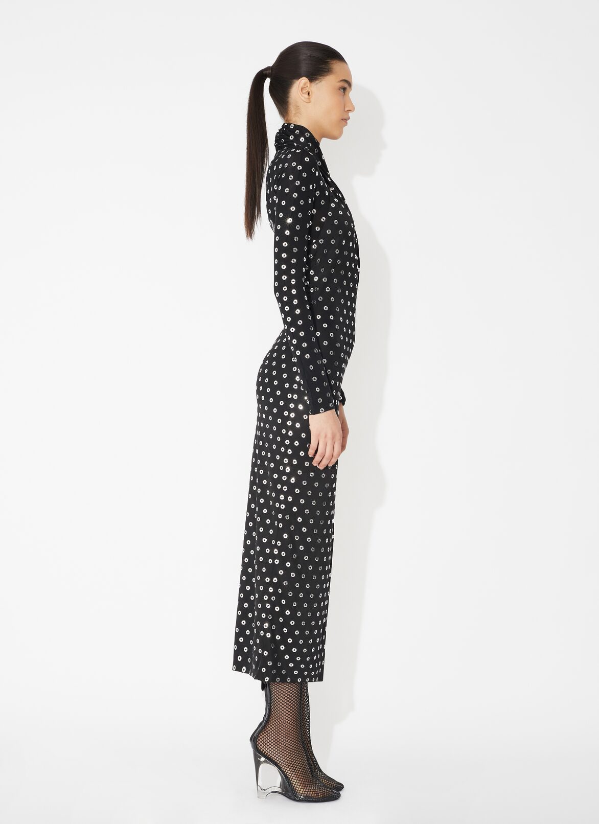 Fluid eyelet jersey dress ALAÏA BLACK FLUID EYELET JERSEY DRESS